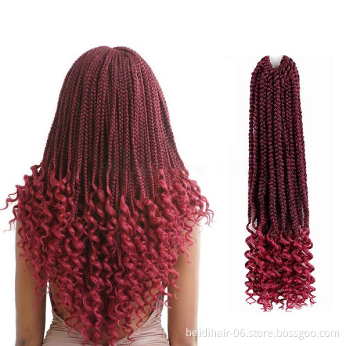 Factory Wholesale Box Braids Crochet Twist Hair Braids with Curly Ends Synthetic Goddess Faux Locs Braids